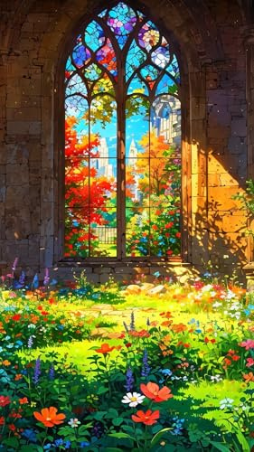 ARTGOTO Peinture par Numéros Adulte Fenêtre Gothique Jardin Fleuri