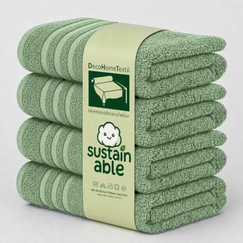 DecoHomeTextil Eco 4er-Set Badetuch 70x140 cm Salbeigrün | Frottier Set, sustainable, kuschelweich, saugstark