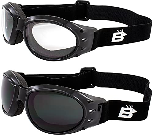 Birdz Eyewear Eagle Red Baron Motorcycle & Airsoft Goggles Clear and Super Dark Lenses for All-Weather, ATV, Biker, Extreme Sports, and Dust Protection