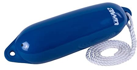 AWN Bootsfender mit Leine, Ø 14x53 cm, Farbe Blau, mit 1,5 m Fenderleine, hochwertiges Messingventil, Fender für Boote