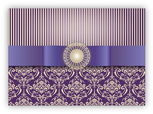 Vornehme Klappkarte im edlem Retro Vintage Look mit Damast Muster toll als Glückwunsch oder Einladung, lila violett • hochwertige Klappkarte mit Umschlag zum Gratulieren