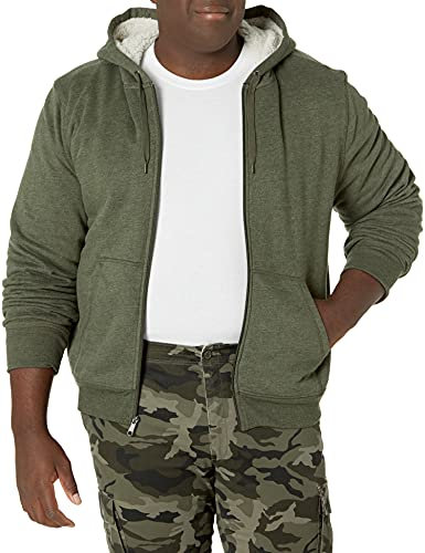 Amazon Essentials Felpa con Cappuccio e Cerniera Integrale in Pile Foderata in Sherpa Uomo, Verde Oliva, XL