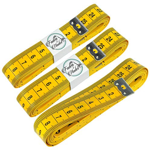 3 x Extra langes 300 cm Schneidermaßband, Maßband, Bandmaß in gelb, Länge: 3 Meter / 120 Zoll