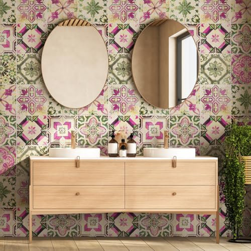 RE-COVERTILES - Adesivi per Piastrelle Bagno e Cucina 10 Pz 20x20 cm - PS00061 Decorazione murale in PVC Impermeabile mattonelle Mosaico Stile cementine Azulejos