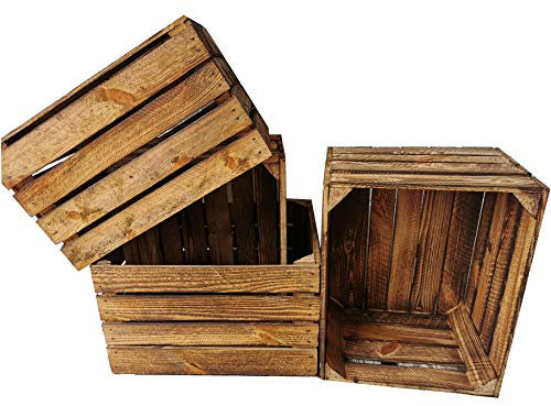 Alte geflammte Obstkisten / Holzkisten in vielen Variationen -Ideal zum Möbelbau oder zur Aufbewahrung- Sehr massiv und stabil verarbeitet (4er Set / ohne Boden)