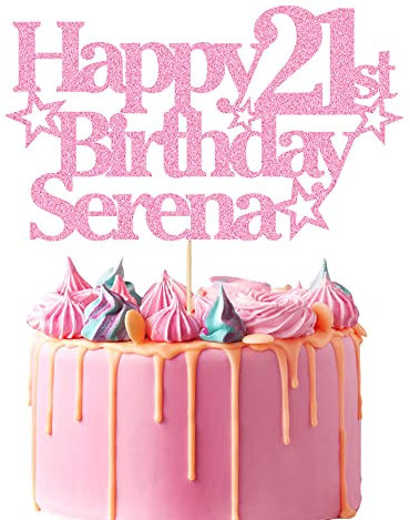 EDSG Personalised Happy Birthday Cake Topper Custom Party Decoration with Any Name Any Age Multicolour Glitter Cake Topper 13th 16th 18th 21st 30th 50th 60th 80th Hand Finished in UK (Baby Pink)