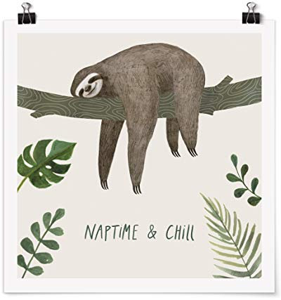 Bilderwelten Poster Faultier Sprüche - Chill Quadrat, Selbstklebend seidenmatt 90 x 90cm