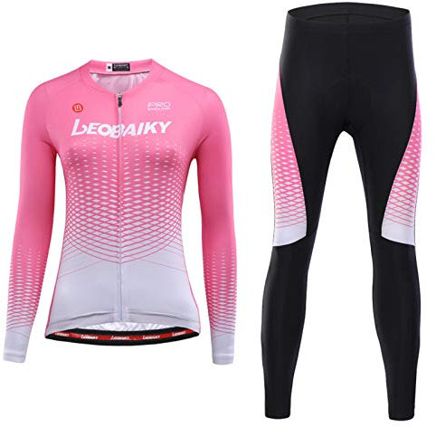 LDLXDR Maillots de Cyclisme Femme-Combinaisons Cyclistes à Manches Longues pour l'automne et l'hiver en Plein air, Plus Polaire, Gardent au Chaud et résistent au Froid,Pink,XL