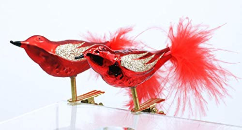 condecoro Christbaum Clip - Vogel Deko Figur Baumschmuck Federvogel rot Gold 2er Set