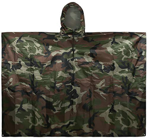 LOOGU Leichter wasserdichter Regenponcho mit Kapuze Camouflage Design Ripstop Mehrzweck Regenmantel für Männer und Frauen Regencape schnell trocknend wiederverwendbar Für Camping Angeln Jagd Events
