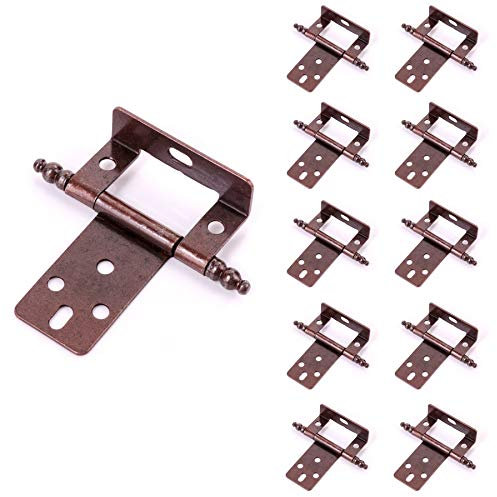 5X Pairs of Antique Brass Finial Cranked Hinges - 2 Offset Flush Cabinet/Cupboard Door