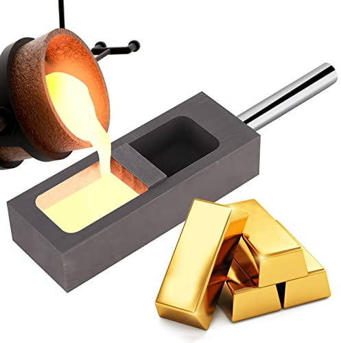 Gold Silber Graphit Barren Form Schmelztiegel zum Schmelzen Gießen Raffinieren mit Metallstange(1KG)