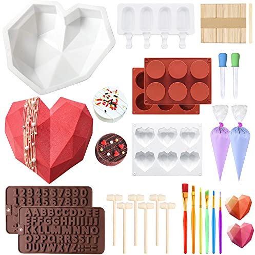 Il set di stampi per cioccolato a forma di cuore include stampo rotondo per caramelle, stampo a forma di cuore, sac à poche, martello di legno, stampo per bombe al cioccolato, vassoio per mousse