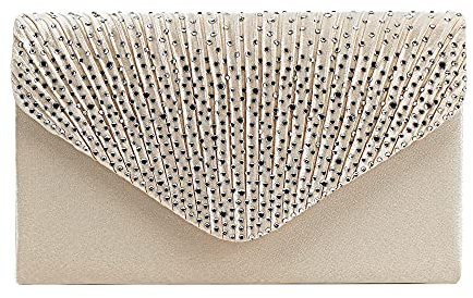 MEGAUK Damen Satin Glitzer Clutch Unterarmtasche mit Abnehmbare Kette für Hochzeit Wedding Ball Bankett Prom Party, Beige