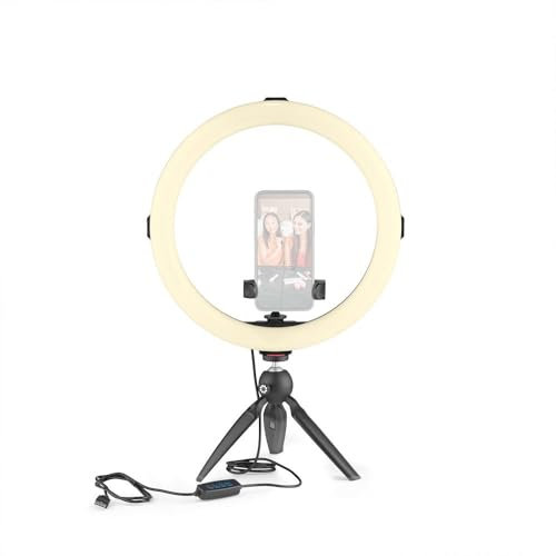 JOBY Beamo Ring Light 12 HandyPod Complete Mobile Kit, LED Selfie Ring Light für Smartphones und Kameras, inklusive Mini-Stativ für Telefon und Handyhalterung, Handy Stativ mit Ringlicht, zu 1 Kg