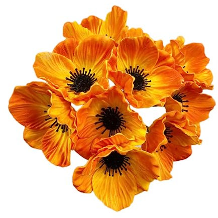 Rikyo Künstliche Mohnblumen 28 cm, Blumen zur Dekoration für den Außenbereich für Küche, Tisch, Tischdekoration, Vase, Heimdeko, Hochzeit, Blumenhintergrund, Bogenwand (orange), 10 Stück