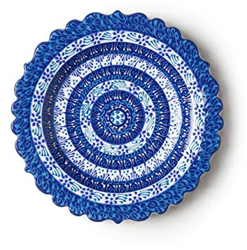LEMOSE Türkische handgefertigte dekorative Teller – blau & weiß Keramik Ornament für Zuhause – handbemalte Wanddekoration – geprägte einzigartige Kunst mit Ständer