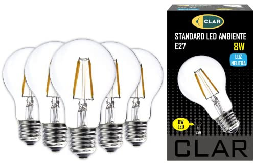 CLAR - E27 LED Vintage 8W, Filament, Neutralweiß 4000ºK (Pack 5)