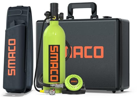 SMACO Mini-Tauchflasche 1L Tauchzylinder Unterstützen Sie die Unterwasseratmung für 15-20 Minuten Mini-Tauchausrüstung Kann für Unterwasser-10-m-Tauchübungen/Unterwasserarbeiten, Paket A, Grün