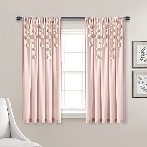 Lush Decor Boho-Fenstervorhang mit Quaste, Leinen, 160 x 132 cm (L x B), Blush (Einzelnes Panel)