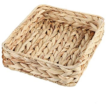 Wasserhyazinthe gewebtes Serviertablett Rechteckige handgeflochtene Weidenablagen für Kaffee/Frühstück/Dessert/Obst/Brot (Originalfarbe, Trompete.)