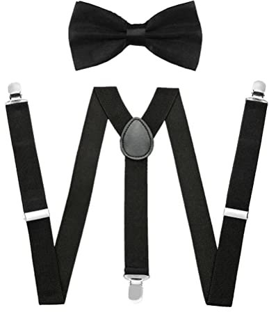EHIOG Herren Y-förmiger schmaler,Hosenträger Herren Breit und Vintage,Vorgebundene Herren Fliege und elastischen Hosenträger Herren,Hosenträger Set für Herren,elastisch und verstellbar(Schwarz-2.5cm)
