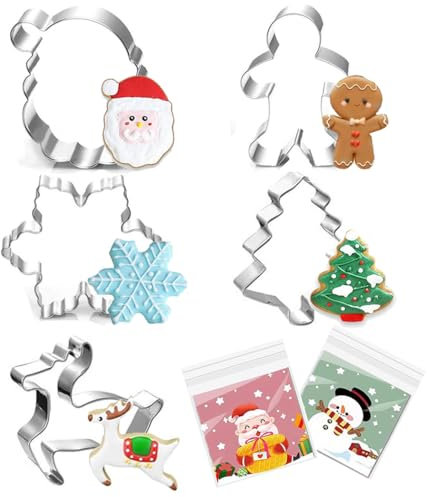Maronald Weihnachten Ausstechformen - 5 Stück Große Ausstechformen Form - Weihnachtsbaum, Lebkuchenmann, Schneeflocke, Rentier, Weihnachtsmann Gesichtsformen für Weihnachten Essen Party Dekorationen