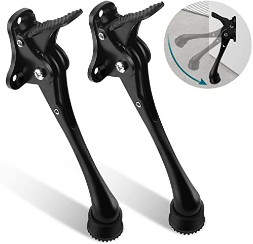 TOKPLNU Kick Down Door Stop, 6 Inch Long Kick Down Door Stopper Heavy Duty Black KickDown Door Stops Holder with Rubber Tip & Spring for Outdoor Patio Gate