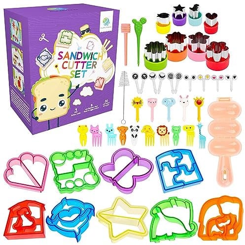 Tagliapanini per Bambini 45 Pezzi | Stampi per Sandwich | Tagliapasta in Acciaio Inossidabile per Bambini | Tagliapanini e piegatrice sigillante | Tagliabiscotti per Biscotti per Bambini Forme