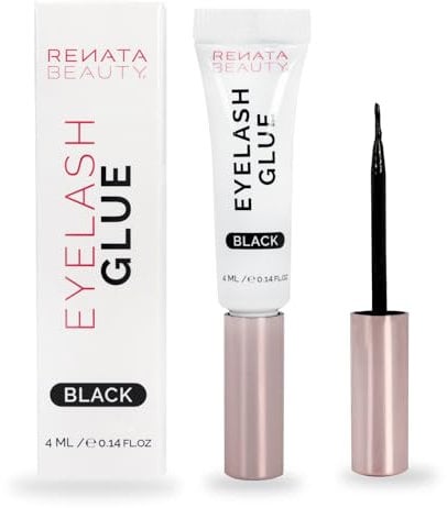Renata Beauty Schwarzer Wimpernkleber für falsche Wimpern - 24-Stunden-Halt – Wasserfestes Cluster-Wimpernkleber mit flexibler Bürstentube & Doppelfunktion - Dunkler Look – Klebeentferner-Kompatibel
