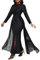 VERWIN Damen Bodycon Pailletten Kleid Mesh Chiffon Schulter Maxikleid Seitenschlitz Patchwork Overlay Kleid, Schwarz, XX-Large