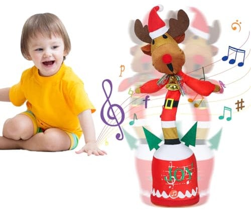 Weihnachtsfigur Sprechend Tanzend Plüschtier Leuchtend Weihnachtsdeko Nachsprechen Plüschpuppe Weihnachten Dekofigur Singend Wiederholen Spielzeug Musikalisch Puppe für Deko Kinder Geschenk Elch