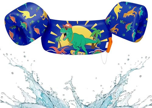 HeySplash Kinder Schwimmflügel, Cartoon Design 2-6 Jahre Kinder Schwimmreifen Sicher Kein Aufblasen Schwimmgürtel mit Sicherheitsverschluss für Jungen und Mädchen Schwimmtrainer, Indigo Dinosaurier
