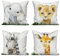 ASDCXZ Kinder Kissenbezug 40x40 cm 4er Set, Niedlich Tier Elefant Nilpferd Löwe Giraffe Sofa Dekokissen Kissenbezüge Kissenhülle Waschbar Polyester Flachs Textil Outdoor Kopfkissenbezug Kissen Bezug