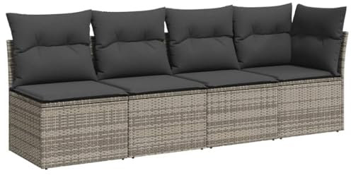 vidaXL Gartensofa 4-Sitzer, Outdoor Sofa mit abnehmbarem waschbarem Bezug, Gartenstuhl mit dick gepolsterten Kissen, Gartenmöbel Terrassenmöbel, Grau Poly Rattan