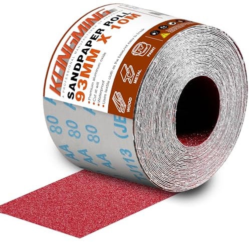 KONGMING Schleifpapier Rolle 93 mm x 10 m Körnung 80 für Handschleifer Handschleifblock