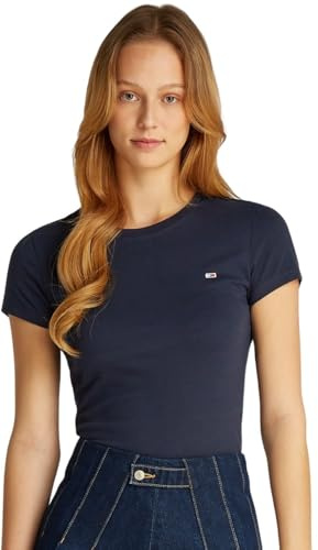 Tommy Jeans Kurzarm-T-Shirt, für Damen, schmal, Rundhalsausschnitt, Blau (Dark Night Navy), XS