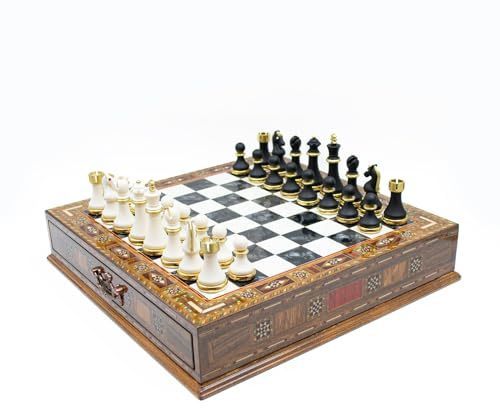 Handgefertigtes Luxus-Schach-Set mit Aufbewahrung, handgefertigtes dekoratives Schachset, benutzerdefiniertes Premium-Schachbrett, modernes Schachset