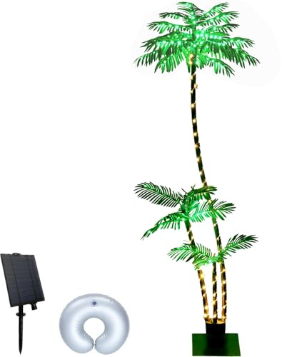 SOSHOT Palmiers artificiels à éclairage solaire de 1,8 m pour extérieur, terrasse, 260 LED, faux arbre lumineux pour piscine, bar, fête tropicale, terrasse, décorations extérieures