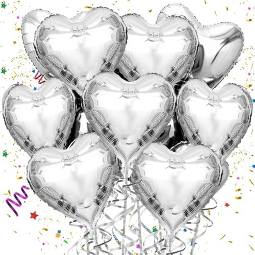 Mbsomnus Silber Herzluftballons 18 Zoll Folienballon 15 Stück Herz Luftballon Metallic Helium Ballons Hochzeit Große luftballons für Geburtstag Party Valentinstag Verlobung Muttertag Hochzeit Deko