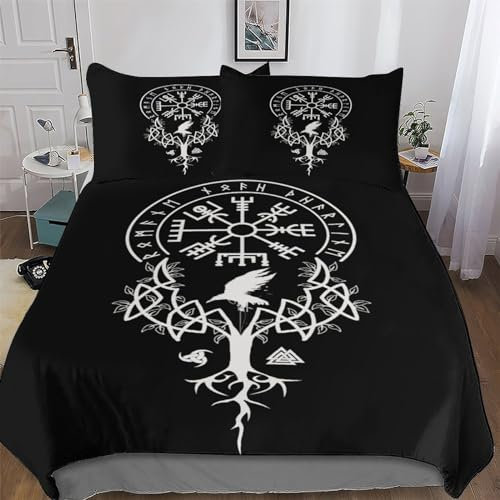 PAZZK Wikinger-Mythos Bettwäsche Premium Atmungsaktive Angenehme Bettbezüge, Mit Reißverschluss Bettdeckenbezug, 2teilig Bettbezug + Kissenbezug Single (135x200cm)
