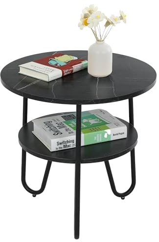 Mingone Couchtisch Rund Beistelltisch 2 Ablagen Sofatisch Modern mit Stauraum Kleiner Tisch für Wohnzimmer Schlafzimmer Balkon, Schwarz