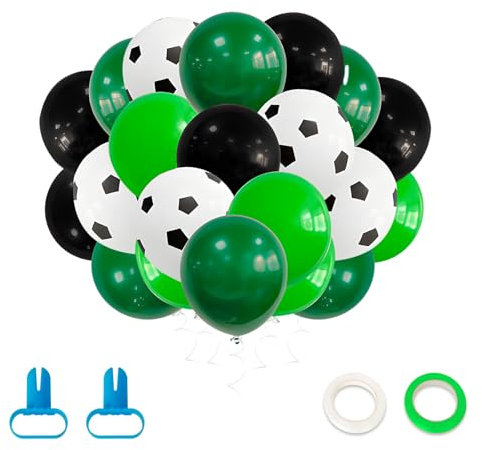 VINEST 40 Stück Fussball Luftballon, Latex Fussball Deko Geburtstag Kinder Ballons, Fußball Luftballons Geburtstag, Fussball Geburtstag Deko mit 2 Ballon Girlande Streifen, für Jungen und Mädchen