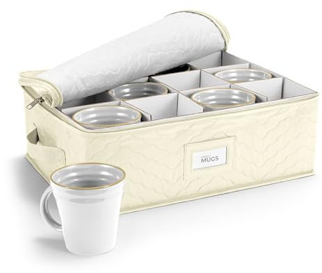 Sorbus Coffee Mug Organizer - Display Storage Case with Quilted Exterior, Label Windows, Handles & Dividers (Fits 12 Mugs)