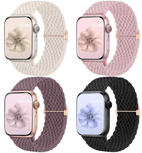 Mastten 4 Pezzi Cinturini Compatible con Cinturino Apple Watch 40mm 41mm 38mm 42mm per Donne Uomini, Cinturino Intrecciato Elastico Sportivo Regolabile per iWatch SE2 SE 10 9 8 7 6 5 4 3 2 1 Ultra