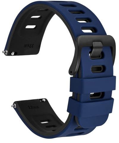 WOCCI 22mm Bicolore Bracelet Montre, Caoutchouc Silicone, Libération Rapide, Bande de Remplacement pour Hommes et Femmes, Boucle Noir (Bleu-Noir)