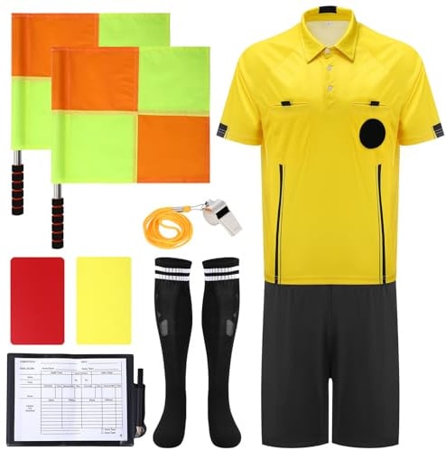ZhouBoat 7 PCs Soccer Referee Kit, Soccer Referee Jersey, Yellow, M
