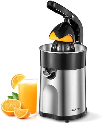 Vinato Presse agrumes électrique, presse-orange électrique avec 2 cônes interchangeables, lavable au lave-vaisselle, sans BPA, Presse agrumes électrique pour orange, citron et pamplemousse