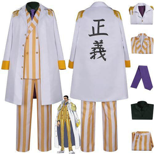 Anime One Piece B'orsalino Cosplay Costume Vestito Portgas D Ace Gioco di ruolo Uniforme Bianco Cappotto Set Completo Halloween Carnevale Festa Dress Up Suit per Uomini (L)