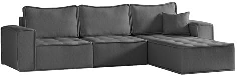 Kaiser Möbel, Ecksofa Bohoo L Maxi, Designer L-Form Sofa, Modern Design Couch, Polsterecke, Freistehend, Stoff Raven Dunkelgrau Rechts